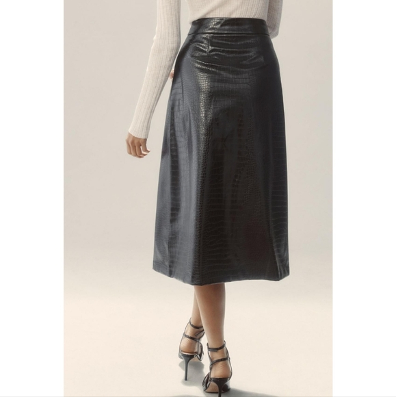 Anthropologie Mare Mare Black Faux Leather Button Front Midi Skirt - Picture 6 of 6
